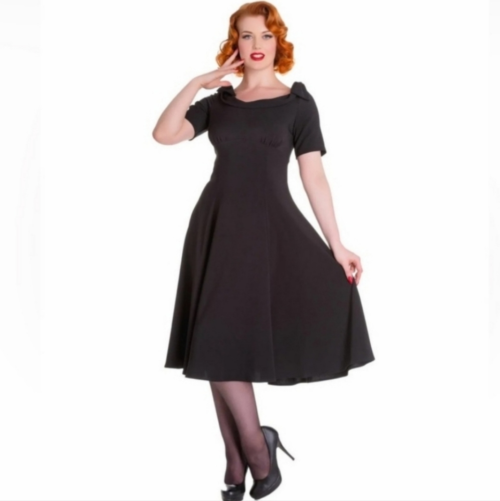 New! Hell Bunny Vixen Bianca Bow Shoulder Midi Swing Retro Dress Women's Size XS